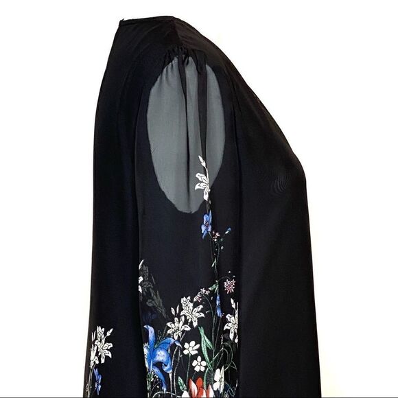 Kate Kasin black floral long sleeve chiffon dress size S - Picture 6 of 14